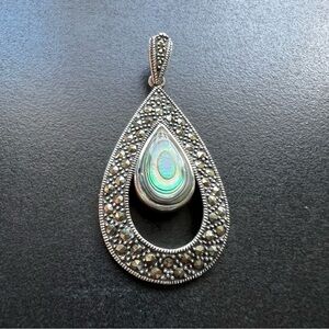 Beautiful Sterling Silver SX SALLY C TREASURES Abalone Teardrop Pendant